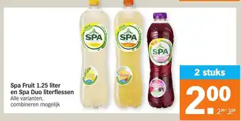 Albert Heijn Spa Fruit 1.25 liter en spa duo literflessen 2 stsen aanbieding