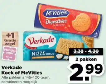 PLUS Verkade koek of McVities 2 pakken aanbieding