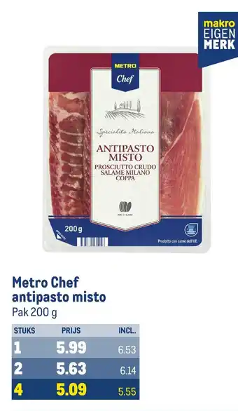 Makro Metro Chef antipasto misto pak 200 g aanbieding