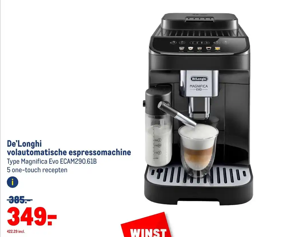 De'Longhi volautomatische espressomachine type Magnifica Evo ECAM290.61B aanbieding bij Makro