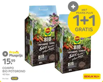 Praxis Compo bio potgrond 40 liter aanbieding