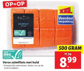 Lidl Verse zalmfilets met huid 500 gram aanbieding