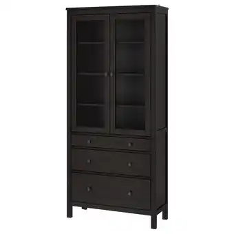 IKEA Hemnes Vitrinekast met 3 lades, zwartbruin, 90x197 cm aanbieding