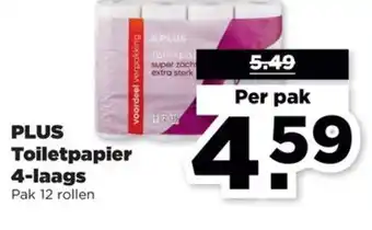 PLUS Toiletpapier 4-laags pak 12 rollen aanbieding