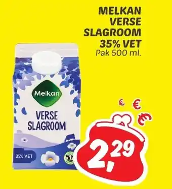 Dekamarkt MELKAN VERSE SLAGROOM 35% VET pak 500 ml. aanbieding