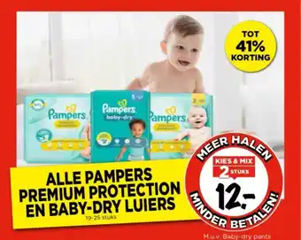 Vomar Voordeelmarkt ALLE PAMPERS PREMIUM PROTECTION EN BABY-DRY LUIERS 19-25 stuks aanbieding