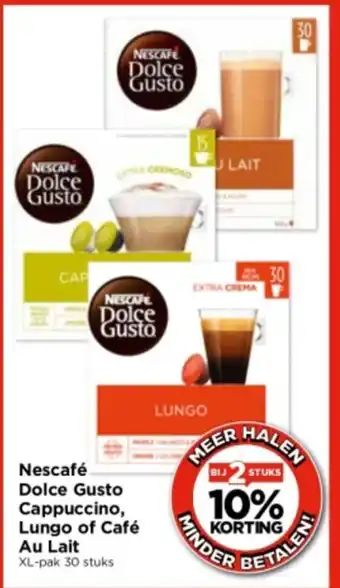 Vomar Voordeelmarkt Nescafé Dolce Gusto Cappuccino, Lungo of Café Au Lait XL-pak 30 stuks aanbieding