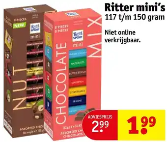 Kruidvat Ritter mini's 117 t/m 150 gram aanbieding