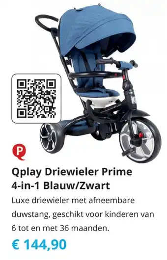 Tom Qplay Driewieler Prime 4-in-1 Blauw/Zwart aanbieding