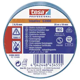 Conrad tesa tesaflex IEC 53988-00032-00 Isolatietape Blauw (l x b) 25 m x 19 mm 1 stuk(s) aanbieding