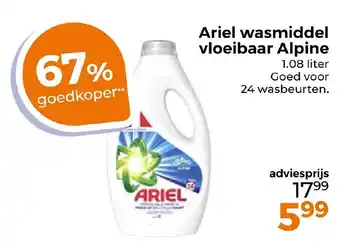 Trekpleister Ariel wasmiddel vloeibaar Alpine 1,08 liter aanbieding