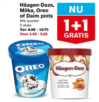 Hoogvliet Haagen-Dazs, Milka, Oreo of Daim pints aanbieding