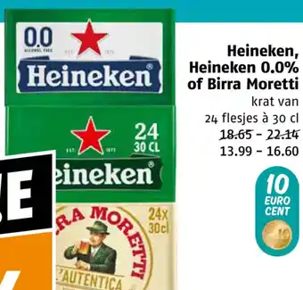 Poiesz Heineken Heineken, Heineken 0.0% of Birra Moretti  24x 30cl aanbieding