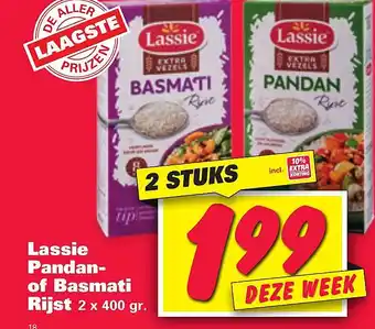 Nettorama Lassie Pandan- of Basmati Rijst 400gr. aanbieding