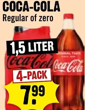 Dirck 3 COCA-COLA Regular of zero 1.5 liter aanbieding