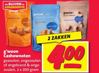 Nettorama G woon cashewnoten 2 x 200 gram aanbieding