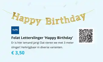 Tom Folat Letterslinger 'Happy Birthday' 3 meter aanbieding