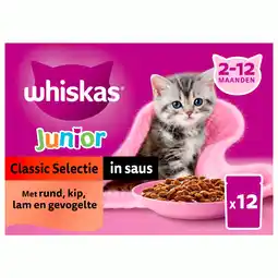 Pets Place Whiskas Junior Classic Selectie In Saus Maaltijdzakjes Multipack - Kattenvoer - 12x85 g aanbieding