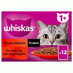 Pets Place Whiskas 1+ Classic Selectie In Saus Maaltijdzakjes Multipack - Kattenvoer - 12x85 g aanbieding
