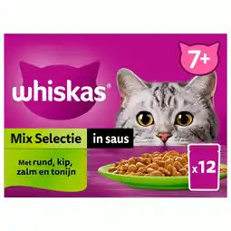 Pets Place Whiskas 7+ Mix Selectie In Saus Maaltijdzakjes Multipack - Kattenvoer - 12x85 g aanbieding