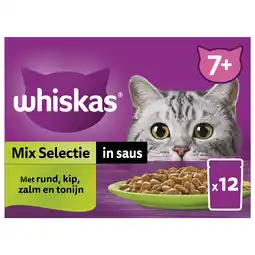 Pets Place Whiskas 7+ Mix Selectie In Saus Maaltijdzakjes Multipack - Kattenvoer - 12x85 g aanbieding
