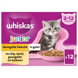 Pets Place Whiskas Junior Selectie In Gelei Maaltijdzakjes Multipack - Kattenvoer - Kip Eend Kalkoen 12x85 g aanbieding