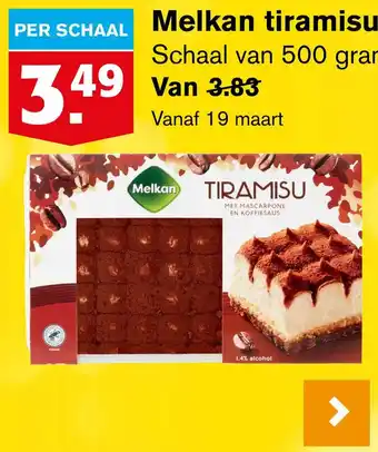 Hoogvliet Melkan tiramisu 500 gram aanbieding