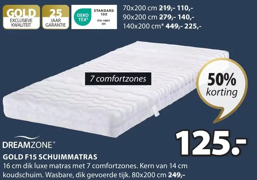 DREAMZONE GOLD F15 SCHUIMMATRAS 80 x 200 cm aanbieding bij Jysk
