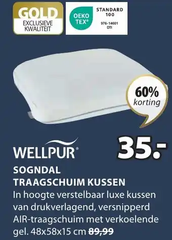 Jysk WELLPUR SOGNDAL TRAAGSCHUIM KUSSEN aanbieding