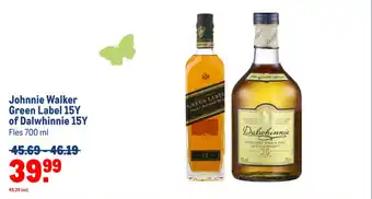 Makro Johnnie Walker Green Label 15Y of Dalwhinnie 15Y fles 700 ml aanbieding
