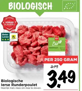 Vomar Voordeelmarkt Biologische lerse runderpoulet 250 gram aanbieding