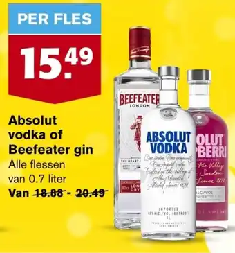 Hoogvliet Absolut vodka of Beefeater gin aanbieding