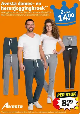 Kruidvat Avesta dames S-XXL en heren M-XXXL joggingbroek aanbieding