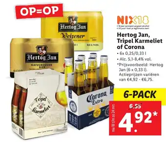 Lidl Hertog Jan Tripel Karmeliet of Corona 6-pack aanbieding