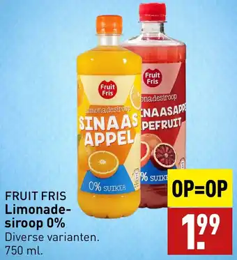 ALDI FRUIT FRIS Limonadesiroop 0% 750ml aanbieding