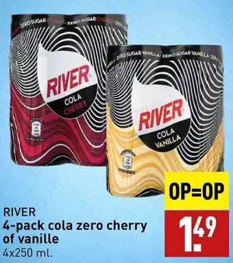 ALDI RIVER 4-pack cola zero cherry of vanille 4x250 ml. aanbieding