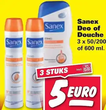 Nettorama Sanex Deo of Douche 50/200 of 600ml aanbieding