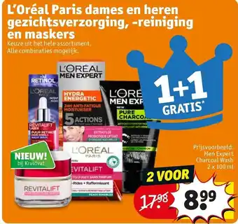 Kruidvat L'Oreal Paris Dames en heren gezichtsverzorging, -reiniging en maskers aanbieding