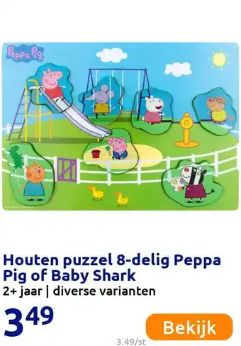 Action Houten puzzel 8-delig Peppa Pig of Baby Shark aanbieding