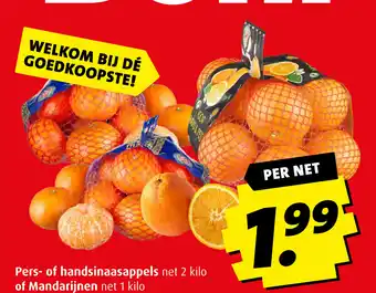 Boni Pers- of handsinaasappels net 2 kilo of Mandarijnen net 1 kilo aanbieding