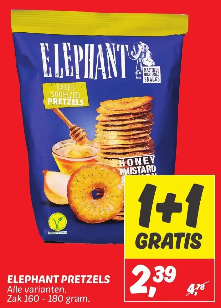 Elephant Brezeln Honig-Senf-Zwiebel Geschmack – Knuspriger Snack | 70 G Beutel (Packung Mit 5)