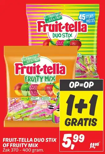 Dekamarkt FRUIT-TELLA DUO STIX OF FRUITY MIX Zak 370 - 400 gram. aanbieding