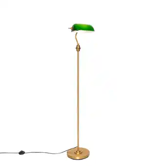 Lampenlicht.nl Klassieke notaris vloerlamp brons met groen glas - Banker aanbieding