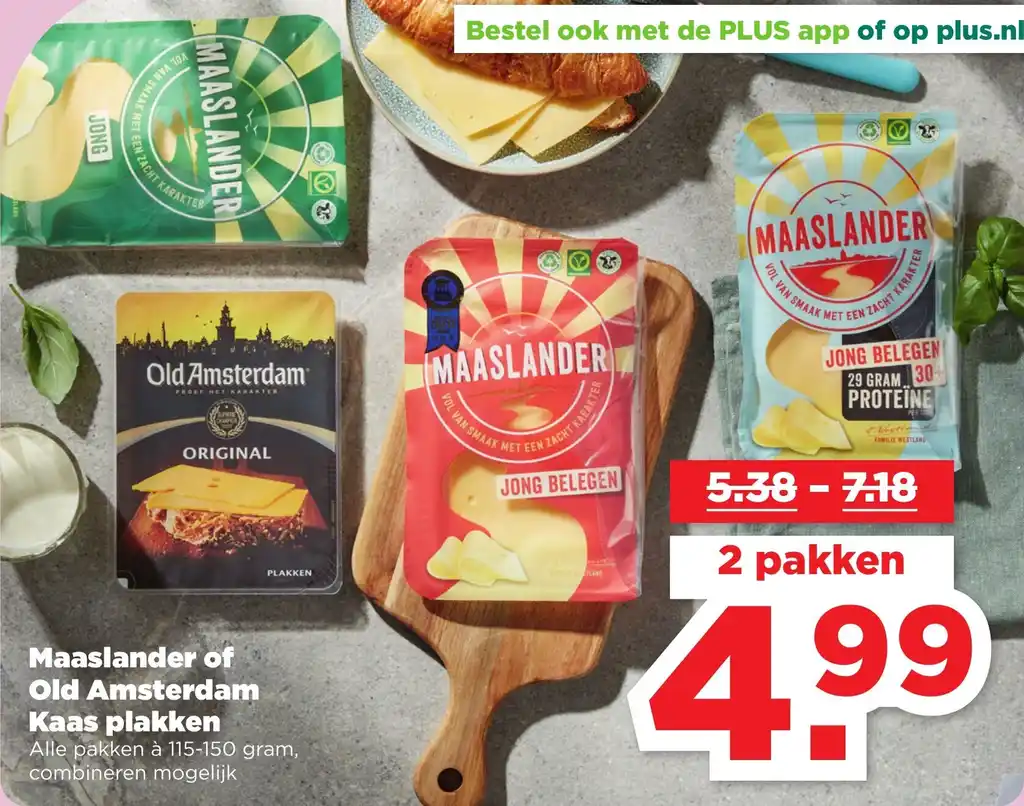 Maaslander of old amsterdam kaas plakken aanbieding bij PLUS