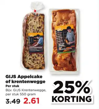 PLUS Gijs appelcake of krentenwegge per stuk aanbieding