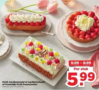 PLUS Aardbeienslof of aardbeientaart of feestelijk paasschnitte per stuk aanbieding