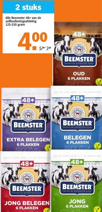 Albert Heijn Beemster 48+ van de zelfbedieningsafdeling 125-150 gram aanbieding