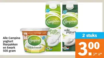 Albert Heijn Campina yoghurt literpakken en kwark 500 gram aanbieding