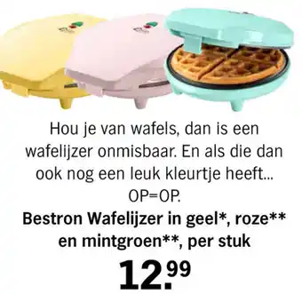 Albert Heijn Bestron Wafelijzer in geel, roze en mintgroen, per stuk aanbieding