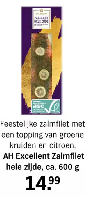 Albert Heijn Excellent Zalmfilet hele zijde, ca. 600 g aanbieding